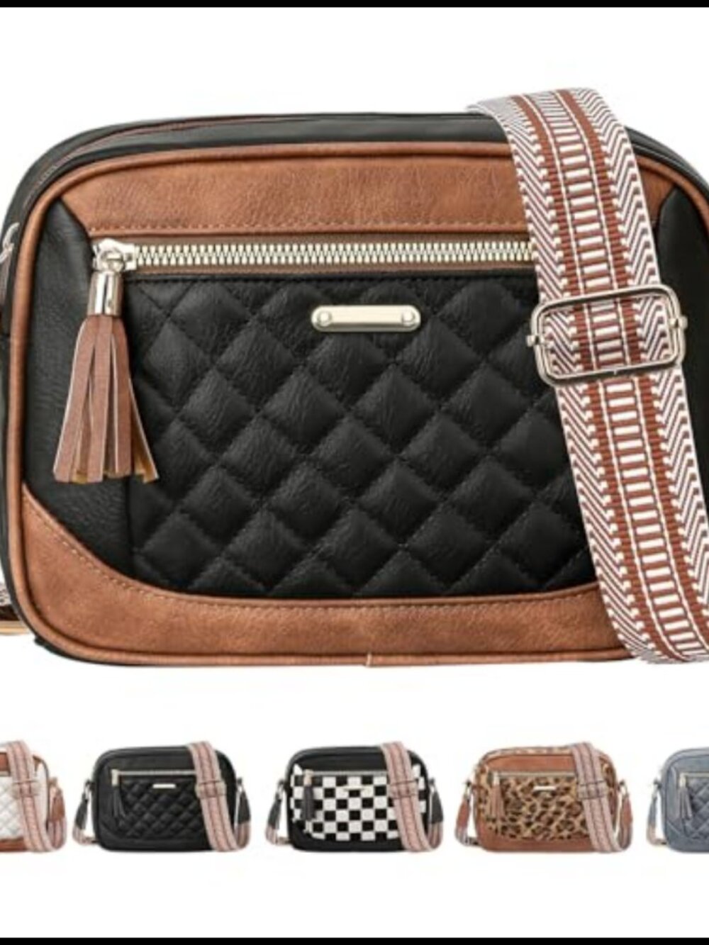 Vegan Leather Quilted Crossbody Bag Adjustable Strap Women
